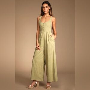 Lulus Fresh for Spring Sage Green Wide-Leg Jumpsuit